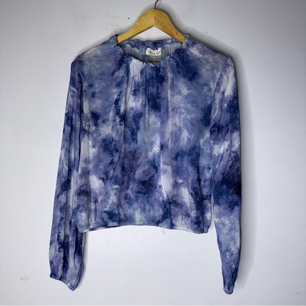 cloth & stone Tie Dye Long sleeve Crop Top Women's Small Blue White